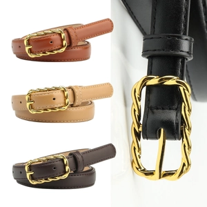 Women PU Leather Belt With Alloy Twisted Pin Buckle Casual Versatile Waist Strap For Dresses Suits