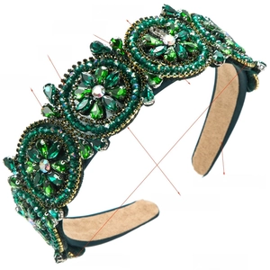Vintage emerald green rhinestone headband with crystal flower pattern for women