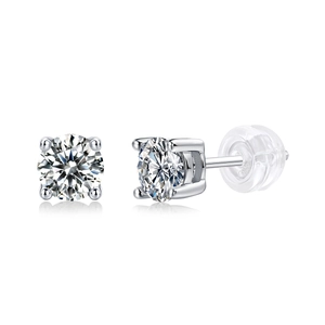 Minimalist S925 sterling silver moissanite stud earrings with four-prong settings