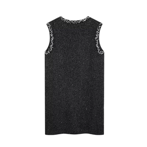 Women's sleeveless tweed mini dress with sequins and elegant beaded trim decorations