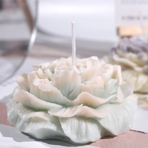 Green and white gradient peony flower candle mold for elegant aromatherapy decor