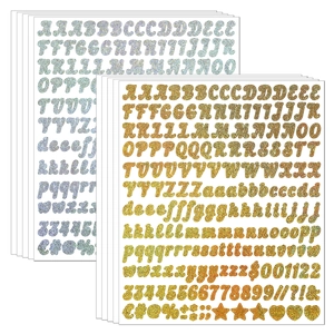 0.5 inch gold and silver glitter alphabet and number stickers set for spice jars and decor