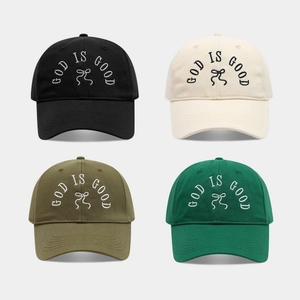 Cotton Baseball Cap GOD IS GOOD Letter Embroidery Bow Graphic Curved Brim Adjustable Casual Sun Hat For Women Men