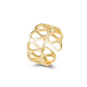 Minimalist gold hollow mesh open ring in 925 sterling silver with a glossy metallic finish