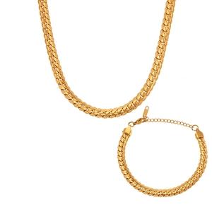 Elegant 18K gold-plated stainless steel Cuban link chain necklace and bracelet jewelry set