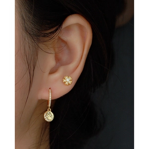 925 Sterling silver gold-plated hoop earrings featuring star moon and clover elements