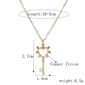 Fashion copper zircon heart key pendant necklace with 45+5cm chain size specification