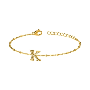 Elegant gold titanium steel bracelet featuring a zircon-encrusted letter K pendant