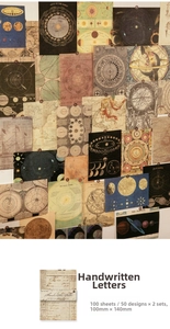 Macro detail of 100 sheets vintage astronomical scrapbooking paper for DIY journals