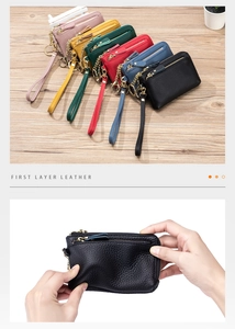 Macro shot of colorful pebbled leather coin purses showing texture and wrist straps