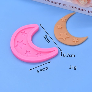 Pink silicone moon and star cloud mold with dimensions for DIY chocolate fondant cake baking
