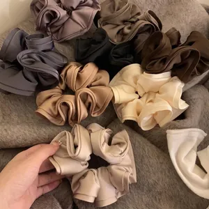 French Retro Oversized Satin Scrunchie Large Pleated Wood Ear Edge Elastic Hair Band Ponytail Holder Elegant Accessories Women