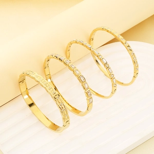 Luxurious 18K gold plated stainless steel bangles with sparkling square zircon crystals