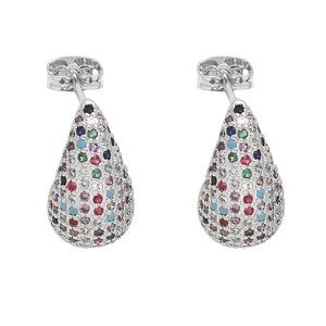 Elegante zilveren druppeloorbellen met veelkleurige zirkonia's in micro-pave zetting