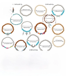 Detailed product dimensions and weight specs for the bohemian beaded bracelet set
