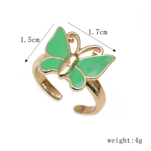 Detailed view of green enamel butterfly ring with size dimensions and weight specifications