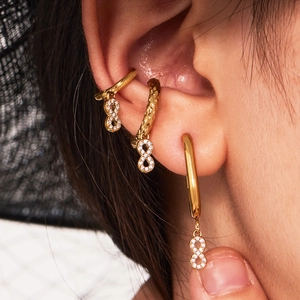 Stainless Steel Hoop Dangle Earrings 18K Gold Plated With Zircon Heart Star Snake Scissor Charms For Women Jewelry