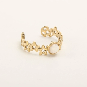 Detailed macro view of the gold-plated star pattern ring with an opal stone setting