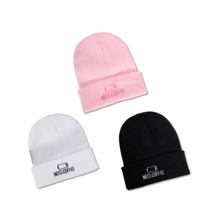 NEED COFFEE knit beanies in pink, white, and black for winter warmth and style