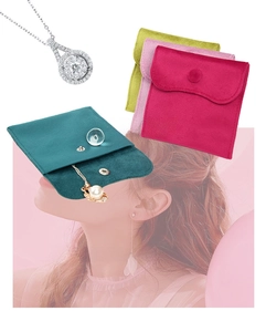 Microfiber jewelry storage pouch with snap closure in various pastel colors