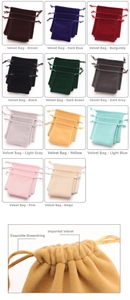 Detailed view of colorful velvet jewelry pouches with secure drawstring closure design