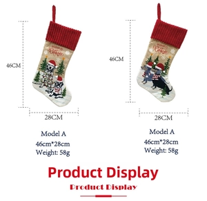 Detail view of 46cm Christmas stockings featuring dog patterns and festive embroidery