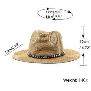 Khaki straw cowboy hat with silver studded leather band for beach sun protection