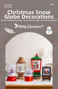 Detailed view of LED Christmas snow globe lanterns with Santa and snowman scenes inside