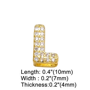 Detail of gold letter L pendant with pavé crystals and 10mm length dimension markers