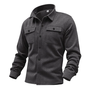 Slim fit men's dark grey fleece jacket with lapel collar and button pockets