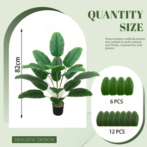 Detailed view of 82cm artificial traveler's palm in black pot with realistic leaf textures