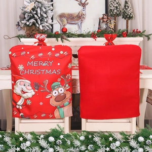 Christmas chair back covers with Santa and reindeer patterns for festive dining decor