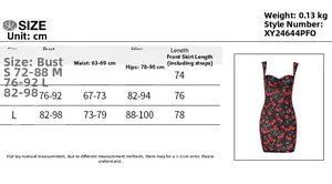 Size chart showing S to L dimensions for the cherry print mini strap dress