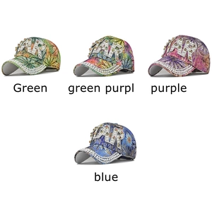 Sparkling baseball cap set with colorful rhinestones and floral prints for outdoors