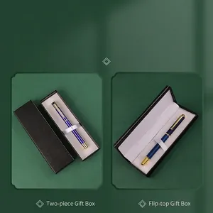 Business metal fountain pen in Morandi blue with gold accents and black gift box