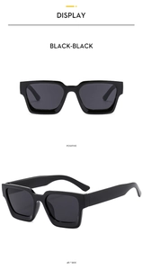 Front and 45-degree side views of square black bold frame sunglasses for men and women