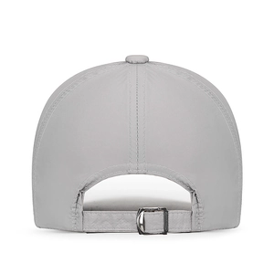Light gray quick-dry baseball cap with adjustable metal buckle and breathable fabric