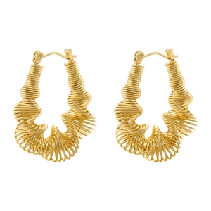 French vintage style gold-plated C-shaped stud earrings with twisted spiral design