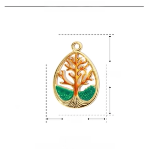Detailed view of Tree of Life pendant with dimensions 36mm x 24mm and enamel inlay
