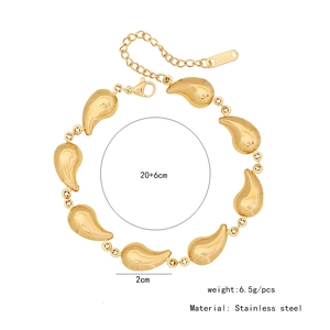 Detailed view of a gold-plated stainless steel teardrop link bracelet for women