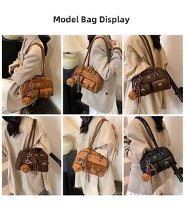 Bolso retro de hombro con múltiples bolsillos para mujer en varios estilos de ropa