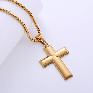 Minimalist 18k gold plated stainless steel cross pendant necklace for men and women