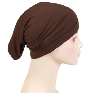 Solid dark brown modal hijab cap with soft pleated design for Muslim women headwear