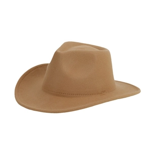 Classic camel wool fedora hat with wide brim and vintage western style for men and women