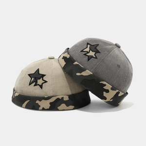 Vintage khaki and charcoal docker hats with star embroidery and camo brim detail