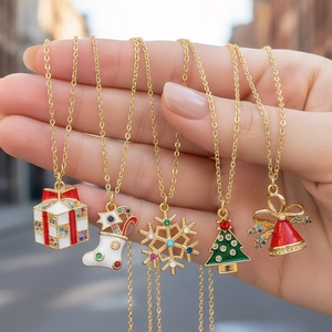 Christmas Pendant Necklace Copper Enamel Zircon Santa Claus Tree Reindeer Snowflake Festive Jewelry For Women