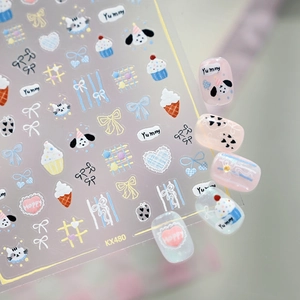 Cute cartoon puppy and kitten nail art stickers with bows and cupcakes theme KX480