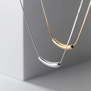 Minimalist Titanium Steel Necklace Curved Tube Eggplant Pendant Snake Bone Chain Clavicle Jewelry For Women