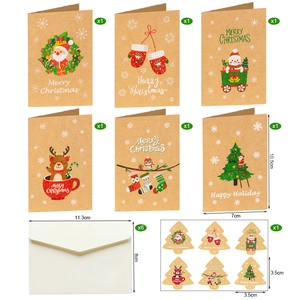 Detailed view of 6-set Christmas cards with envelopes and stickers showing dimensions
