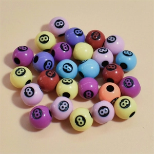 Mixed color acrylic round beads featuring black number 8 design for DIY bracelets